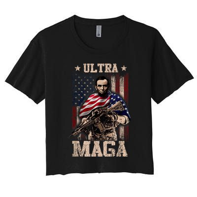 Ultra Maga 4th Of July Abraham Lincoln Gun 2nd Amendment Crop Top