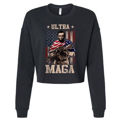 Ultra Maga 4th Of July Abraham Lincoln Gun 2nd Amendment Cropped Pullover Crew