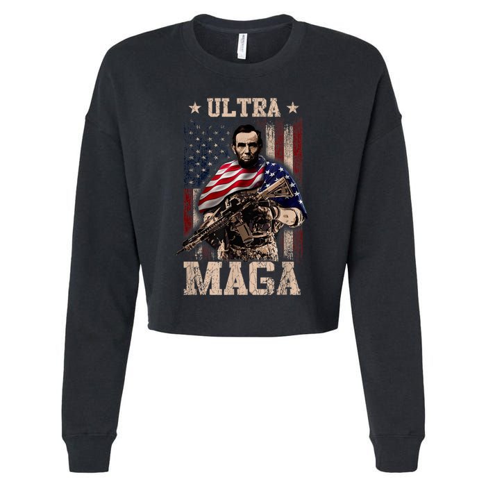 Ultra Maga 4th Of July Abraham Lincoln Gun 2nd Amendment Cropped Pullover Crew