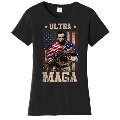 Ultra Maga 4th Of July Abraham Lincoln Gun 2nd Amendment Women's T-Shirt