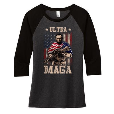 Ultra Maga 4th Of July Abraham Lincoln Gun 2nd Amendment Women's Tri-Blend 3/4-Sleeve Raglan Shirt