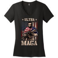 Ultra Maga 4th Of July Abraham Lincoln Gun 2nd Amendment Women's V-Neck T-Shirt