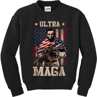 Ultra Maga 4th Of July Abraham Lincoln Gun 2nd Amendment Kids Sweatshirt