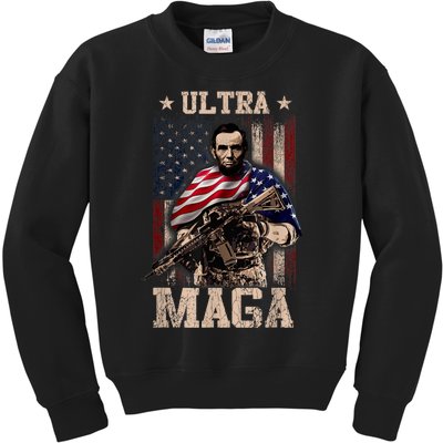 Ultra Maga 4th Of July Abraham Lincoln Gun 2nd Amendment Kids Sweatshirt