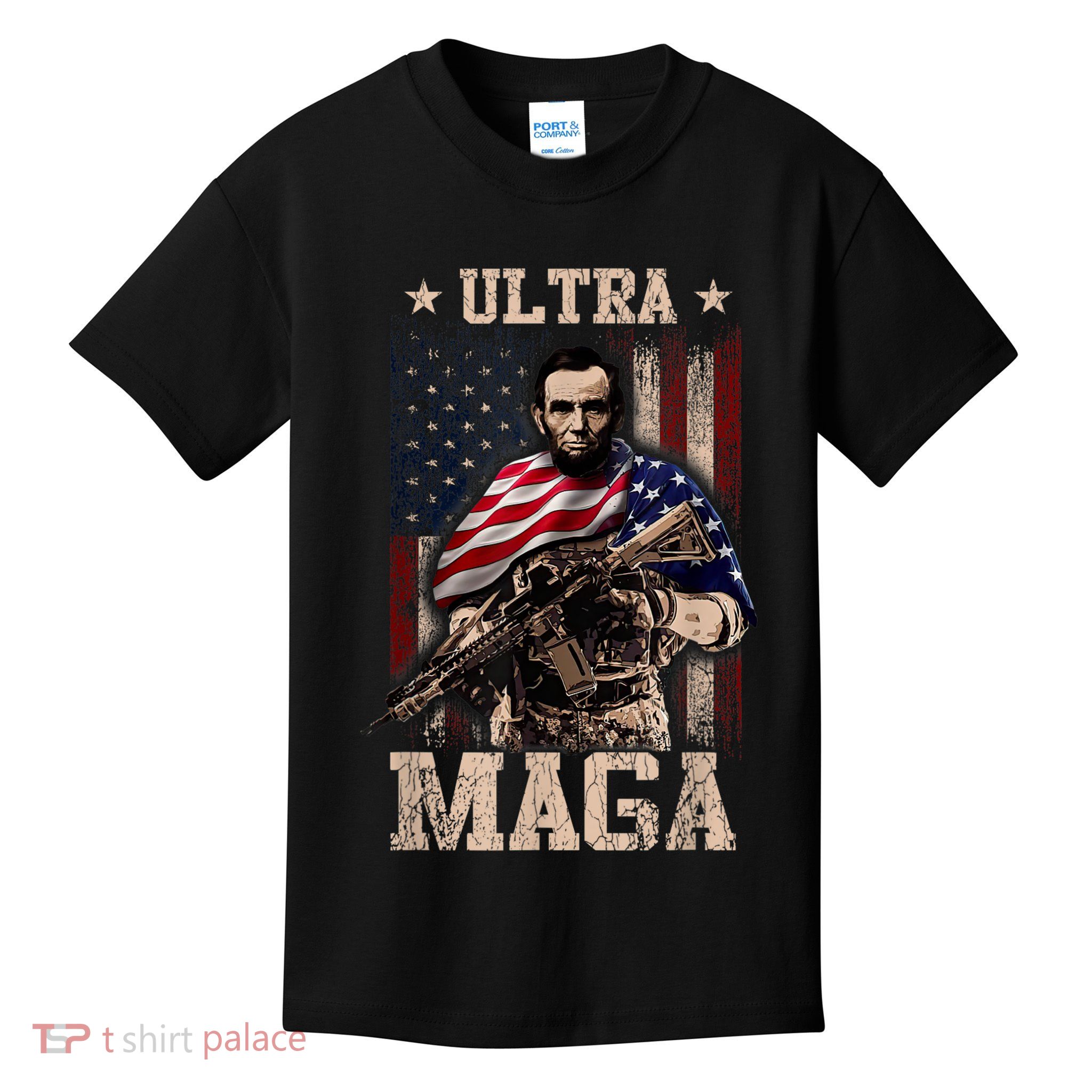 Ultra Maga 4th Of July Abraham Lincoln Gun 2nd Amendment Kids T-Shirt