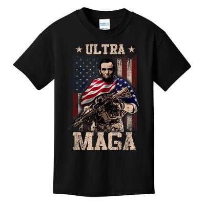 Ultra Maga 4th Of July Abraham Lincoln Gun 2nd Amendment Kids T-Shirt