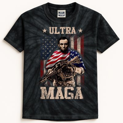 Ultra Maga 4th Of July Abraham Lincoln Gun 2nd Amendment Kids Tie-Dye T-Shirt