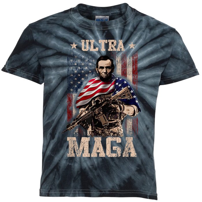 Ultra Maga 4th Of July Abraham Lincoln Gun 2nd Amendment Kids Tie-Dye T-Shirt