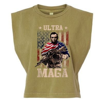 Ultra Maga 4th Of July Abraham Lincoln Gun 2nd Amendment Garment-Dyed Women's Muscle Tee