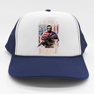 Ultra Maga 4th Of July Abraham Lincoln Gun 2nd Amendment Trucker Hat