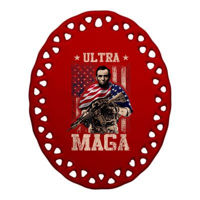 Ultra Maga 4th Of July Abraham Lincoln Gun 2nd Amendment Ceramic Oval Ornament