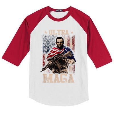 Ultra Maga 4th Of July Abraham Lincoln Gun 2nd Amendment Kids Colorblock Raglan Jersey