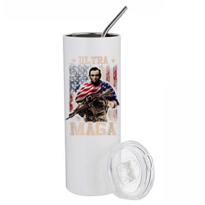 Ultra Maga 4th Of July Abraham Lincoln Gun 2nd Amendment Stainless Steel Tumbler