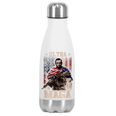 Ultra Maga 4th Of July Abraham Lincoln Gun 2nd Amendment Stainless Steel Insulated Water Bottle