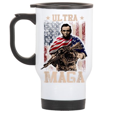 Ultra Maga 4th Of July Abraham Lincoln Gun 2nd Amendment Stainless Steel Travel Mug