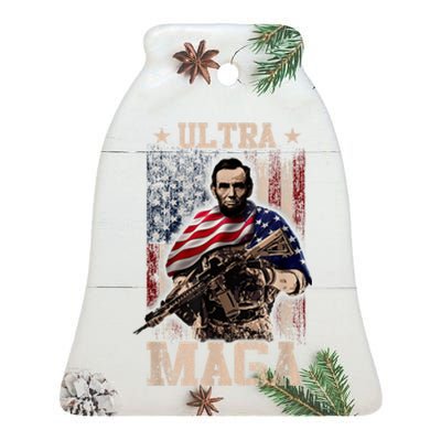 Ultra Maga 4th Of July Abraham Lincoln Gun 2nd Amendment Ceramic Bell Ornament