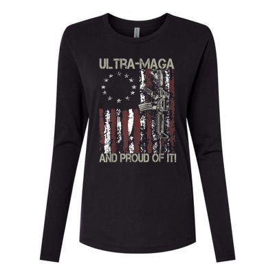 Ultra MAGA And Proud Of It Gun USA Flag Patriots Womens Cotton Relaxed Long Sleeve T-Shirt