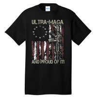 Ultra MAGA And Proud Of It Gun USA Flag Patriots Tall T-Shirt