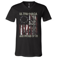 Ultra MAGA And Proud Of It Gun USA Flag Patriots V-Neck T-Shirt