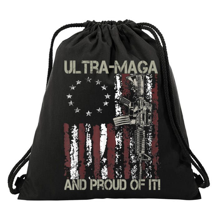 Ultra MAGA And Proud Of It Gun USA Flag Patriots Drawstring Bag