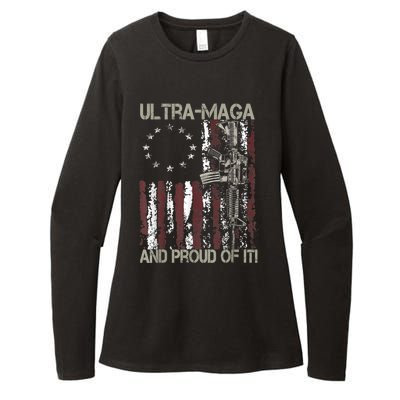 Ultra MAGA And Proud Of It Gun USA Flag Patriots Womens CVC Long Sleeve Shirt