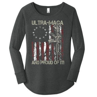 Ultra MAGA And Proud Of It Gun USA Flag Patriots Women's Perfect Tri Tunic Long Sleeve Shirt