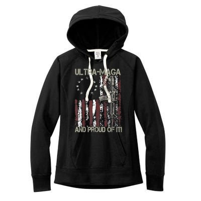 Ultra MAGA And Proud Of It Gun USA Flag Patriots Women's Fleece Hoodie