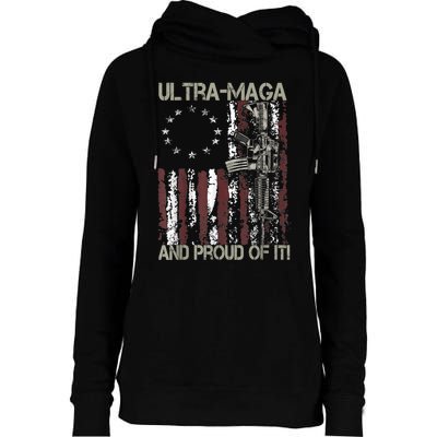 Ultra MAGA And Proud Of It Gun USA Flag Patriots Womens Funnel Neck Pullover Hood