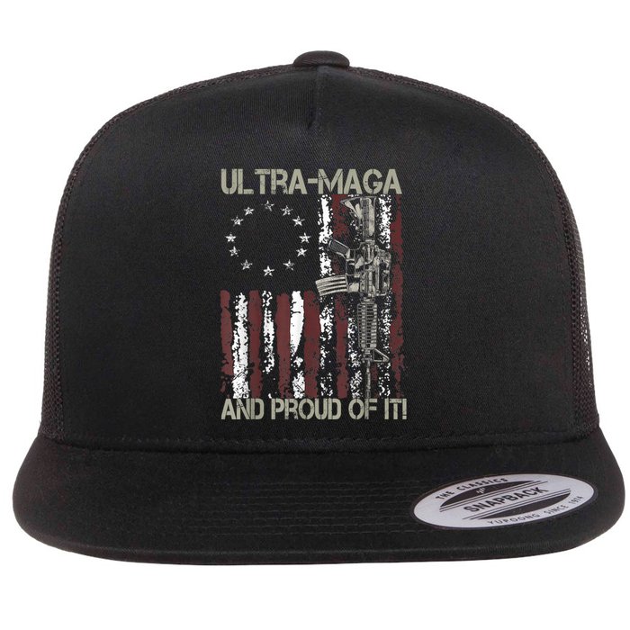 Ultra MAGA And Proud Of It Gun USA Flag Patriots Flat Bill Trucker Hat