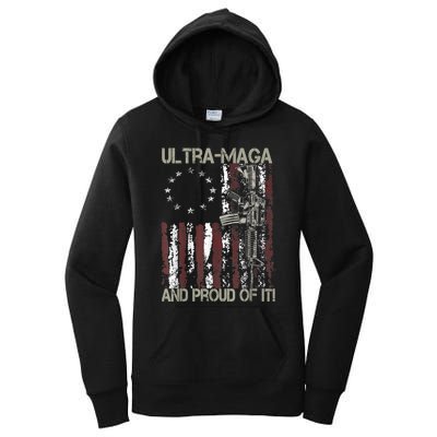 Ultra MAGA And Proud Of It Gun USA Flag Patriots Women's Pullover Hoodie