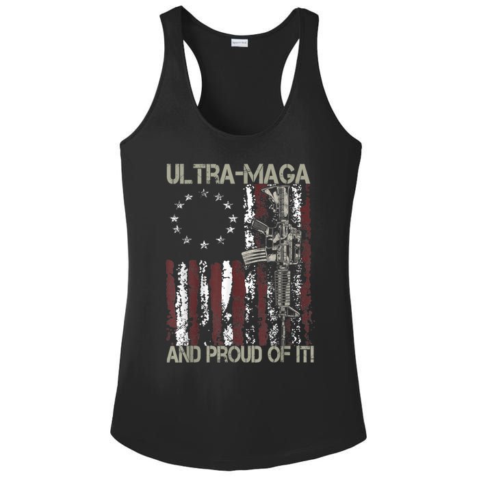 Ultra MAGA And Proud Of It Gun USA Flag Patriots Ladies PosiCharge Competitor Racerback Tank