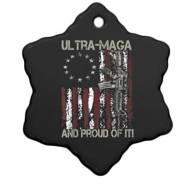 Ultra MAGA And Proud Of It Gun USA Flag Patriots Ceramic Star Ornament