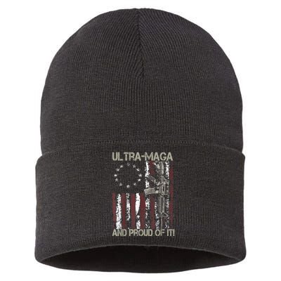 Ultra MAGA And Proud Of It Gun USA Flag Patriots Sustainable Knit Beanie