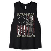 Ultra MAGA And Proud Of It Gun USA Flag Patriots Women's Racerback Cropped Tank