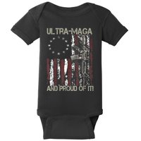 Ultra MAGA And Proud Of It Gun USA Flag Patriots Baby Bodysuit