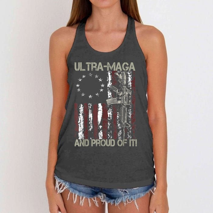 Ultra MAGA And Proud Of It Gun USA Flag Patriots Women's Knotted Racerback Tank