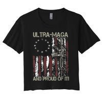 Ultra MAGA And Proud Of It Gun USA Flag Patriots Women's Crop Top Tee