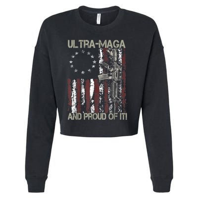 Ultra MAGA And Proud Of It Gun USA Flag Patriots Cropped Pullover Crew