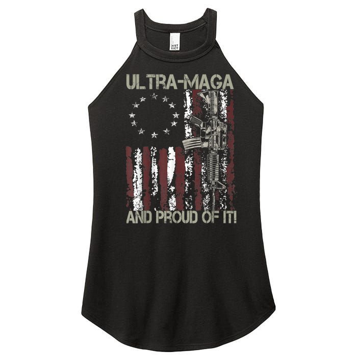 Ultra MAGA And Proud Of It Gun USA Flag Patriots Women's Perfect Tri Rocker Tank