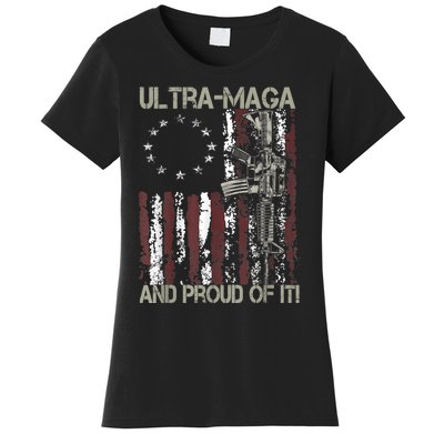 Ultra MAGA And Proud Of It Gun USA Flag Patriots Women's T-Shirt