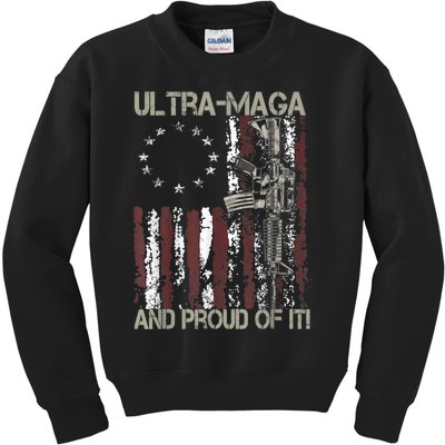 Ultra MAGA And Proud Of It Gun USA Flag Patriots Kids Sweatshirt