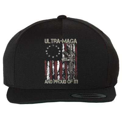 Ultra MAGA And Proud Of It Gun USA Flag Patriots Wool Snapback Cap