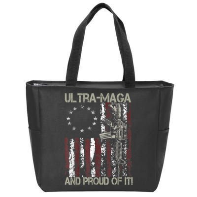 Ultra MAGA And Proud Of It Gun USA Flag Patriots Zip Tote Bag