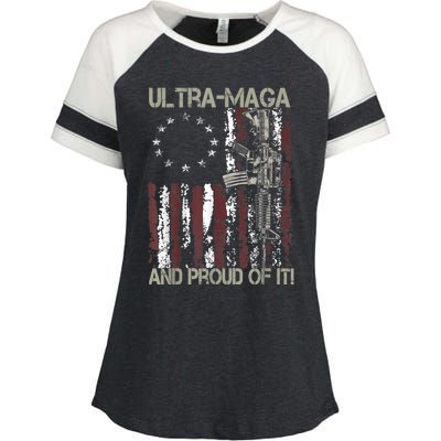 Ultra MAGA And Proud Of It Gun USA Flag Patriots Enza Ladies Jersey Colorblock Tee