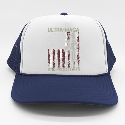 Ultra MAGA And Proud Of It Gun USA Flag Patriots Trucker Hat