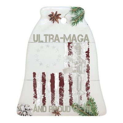 Ultra MAGA And Proud Of It Gun USA Flag Patriots Ceramic Bell Ornament