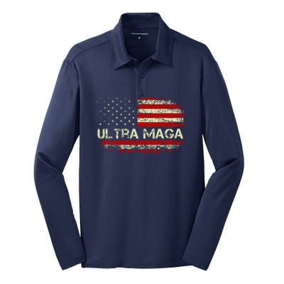 Ultra Maga American Flag Silk Touch Performance Long Sleeve Polo