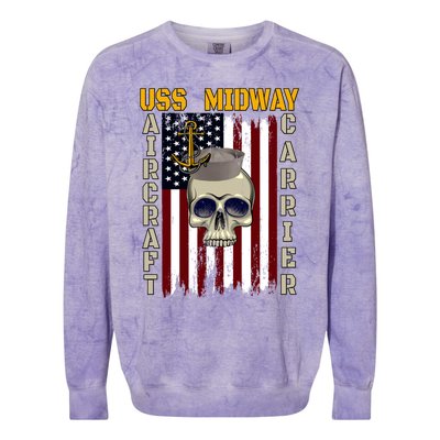 Uss Midway Aircraft Carrier Veterans Day Dad Son Grandpa Gift Colorblast Crewneck Sweatshirt