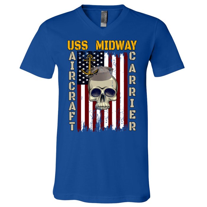 Uss Midway Aircraft Carrier Veterans Day Dad Son Grandpa Gift V-Neck T-Shirt