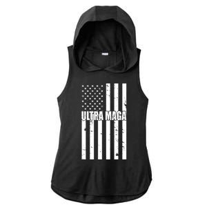 Ultra Maga American Flag Ladies PosiCharge Tri-Blend Wicking Draft Hoodie Tank